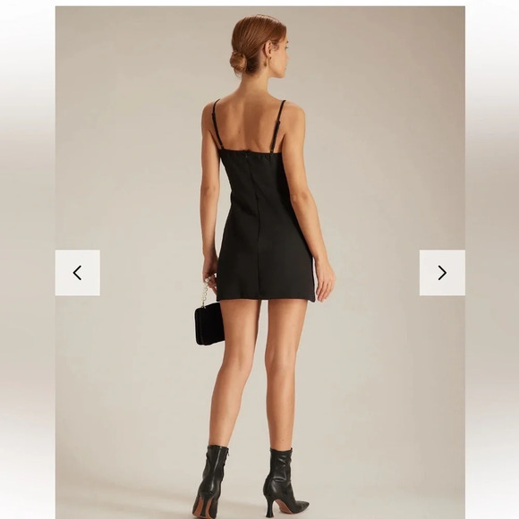 The Black V Neck Cutout  Sleeveless Mini Dress size med LBD sexy rhinestone bow - Picture 6 of 16